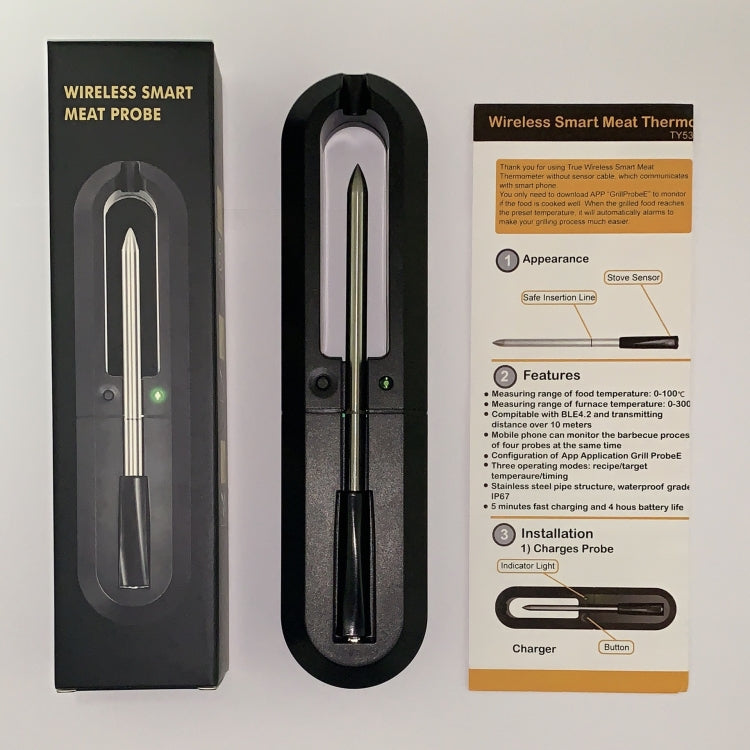 TY530 BBQ Probe Wireless Bluetooth Thermometer Mobile Phone APP Kitchen Food Barbecue Oven Thermometer, Food Temperature Range: -40-100 degree