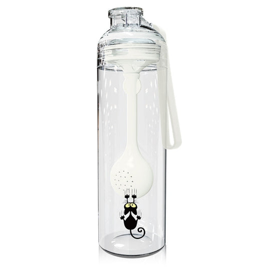 Cartoon Cat Pattern Tea Water Separation Plastic Cup With Spoon, White, Red, Blue, Black