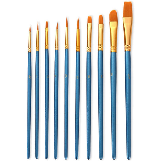 ZHU TING 10 in 1 Pearl Rod Nylon Hair Combination Brush Oil Paint Brush, Blue Rods, Purple Rods, Black Rods