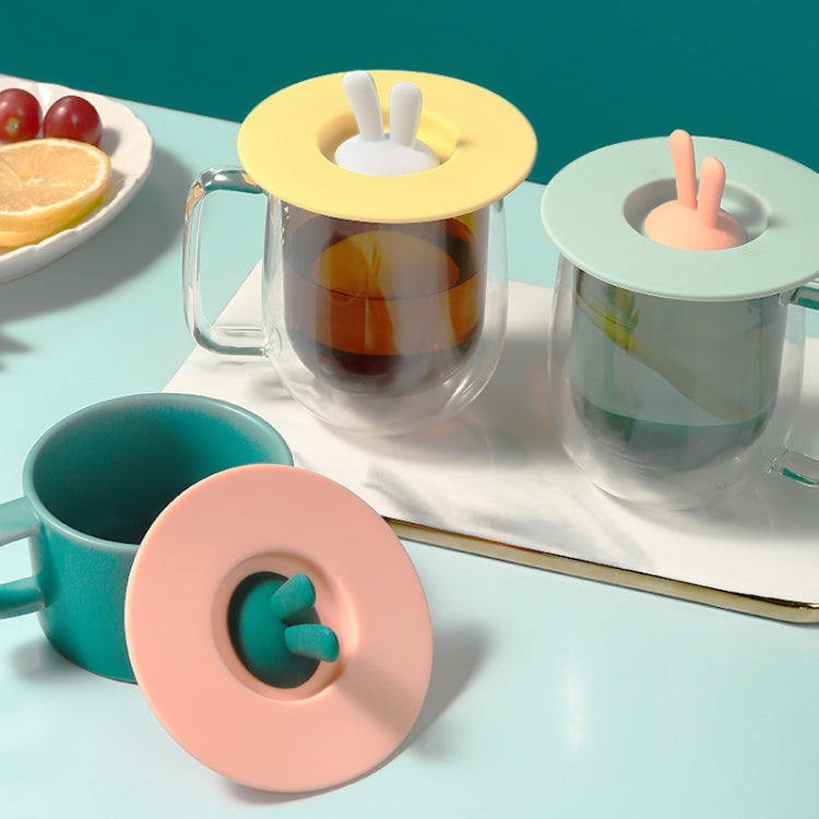 Food Grade Bunny Ears Shape Silicone Cup Lid Sealing Lid Cartoon Mug Dustproof Leak-Proof Lid, Yellow, Green, Pink