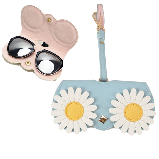 Cute And Funny PU Sunglasses Case Portable Glasses Case With Hanging Buckle, Flowers (Lake Blue Color Matching), Mengbao (Gray Stitching), Cat Girl (Red Frame), Red Love, Big Eyes (Gray), British Style (Stripe Contrast), Red Love Cat Girl, Bat (Black)