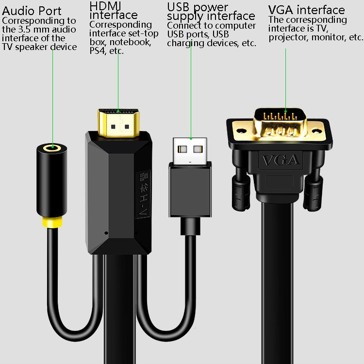 10m JH HV10 1080P HDMI to VGA Cable Projector TV Box Computer Notebook Industrial Display Adapter Cable