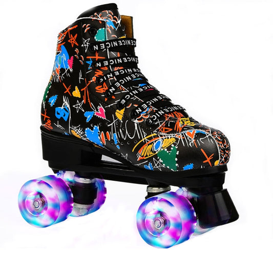 Adult Children Graffiti Roller Skates Shoes Double Row Four-Wheel Roller Skates Shoes, 42