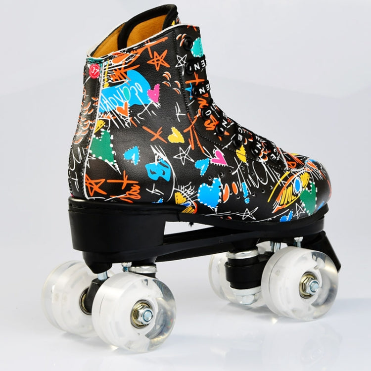 Adult Children Graffiti Roller Skates Shoes Double Row Four-Wheel Roller Skates Shoes, 42