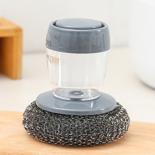 Multifunctional Push-Type Cleaning Brush Kitchen Detergent Automatic Liquid Addition Dishwashing Brush, Steel Ball Pot Brush, PET Pot Brush