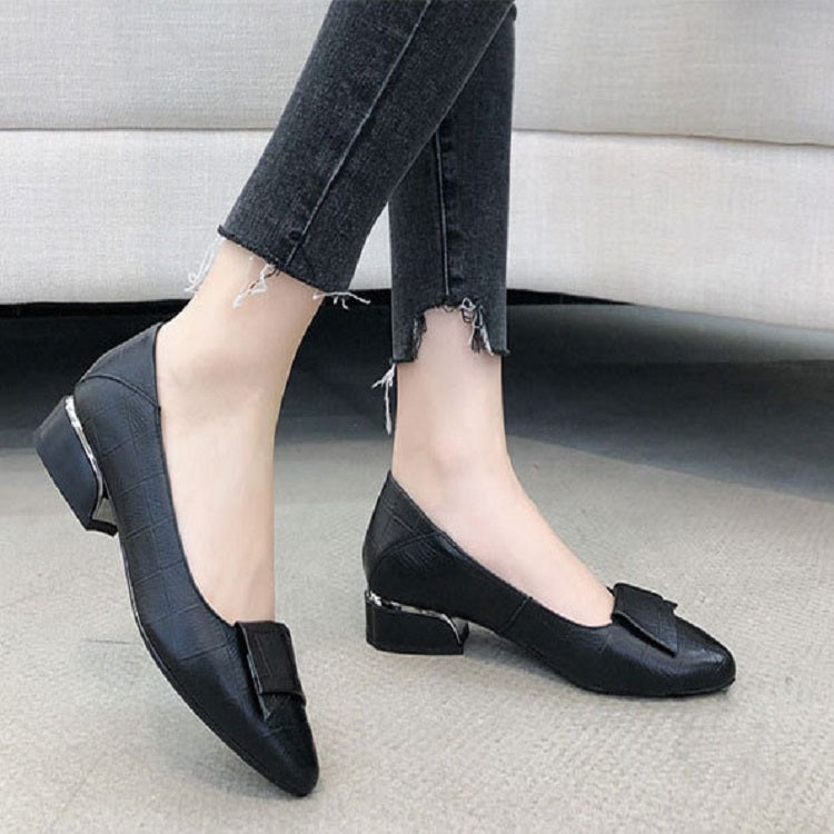 Spring And Summer Cowhide Shoes With Thick Heel Mid-Heel For Women, 40, 34, 35, 36, 37, 38, 39, 41