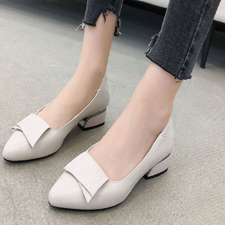 Spring And Summer Cowhide Shoes With Thick Heel Mid-Heel For Women, 40, 34, 35, 36, 37, 38, 39, 41