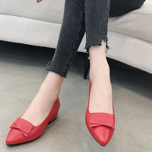 Spring And Summer Cowhide Shoes With Thick Heel Mid-Heel For Women, Size: 40(Red)