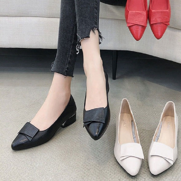 Spring And Summer Cowhide Shoes With Thick Heel Mid-Heel For Women, 40, 34, 35, 36, 37, 38, 39, 41