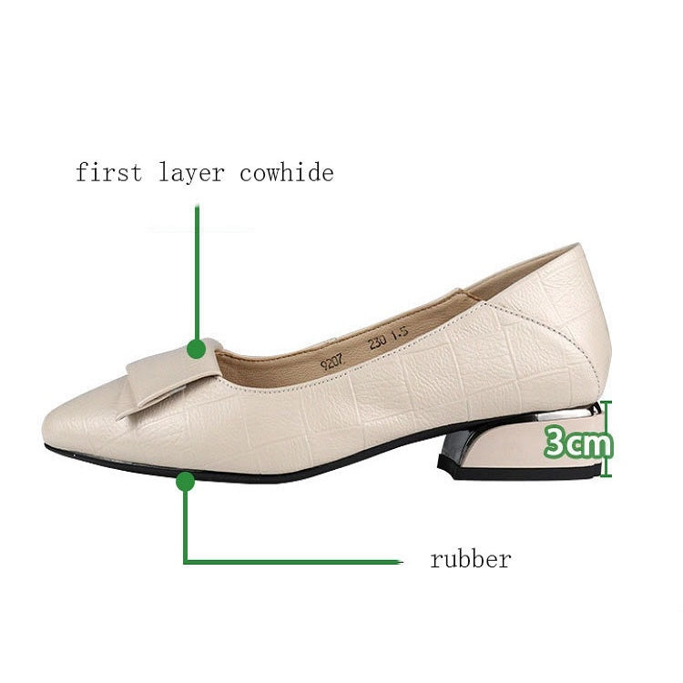Spring And Summer Cowhide Shoes With Thick Heel Mid-Heel For Women, 40, 34, 35, 36, 37, 38, 39, 41