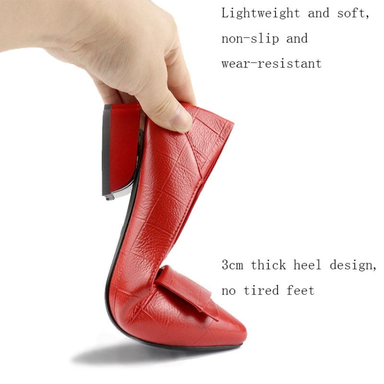 Spring And Summer Cowhide Shoes With Thick Heel Mid-Heel For Women, 40, 34, 35, 36, 37, 38, 39, 41