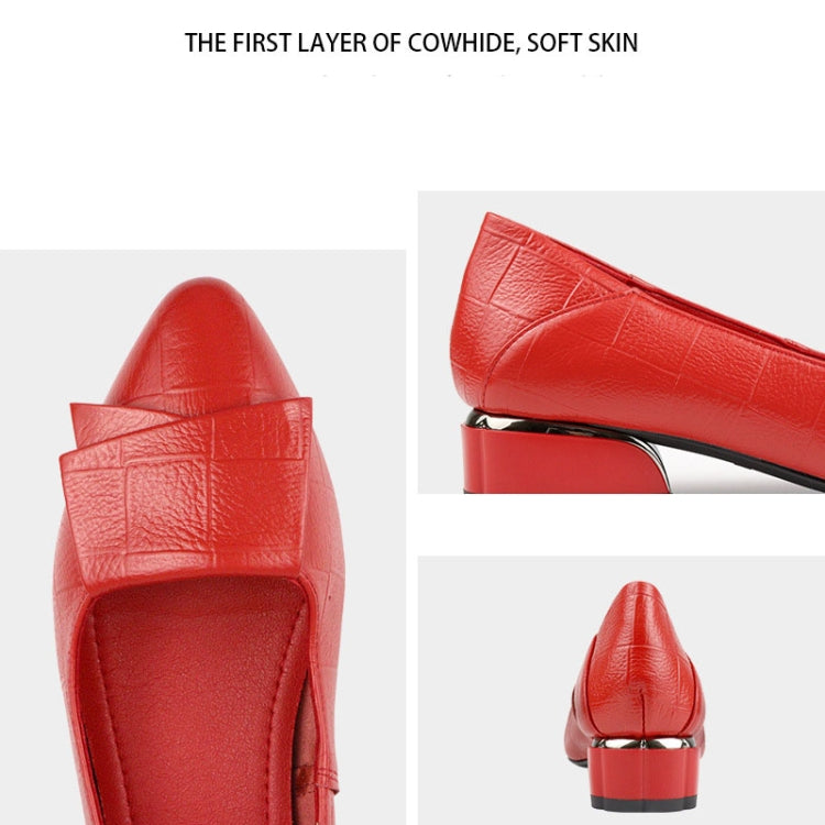 Spring And Summer Cowhide Shoes With Thick Heel Mid-Heel For Women, 40, 34, 35, 36, 37, 38, 39, 41