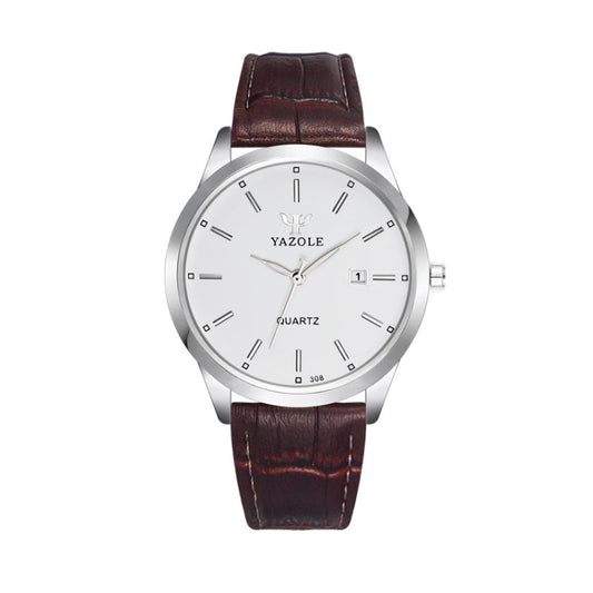 YAZOLE 308 Luminous Quartz Watch Men Watch, White Tray Brown Belt, White Tray Black Belt, Black Tray Black Belt, Black Tray Brown Belt, White Tray Silver Steel Strip, Black Tray Silver Steel Strip, Black Shell Black Tray Black Belt