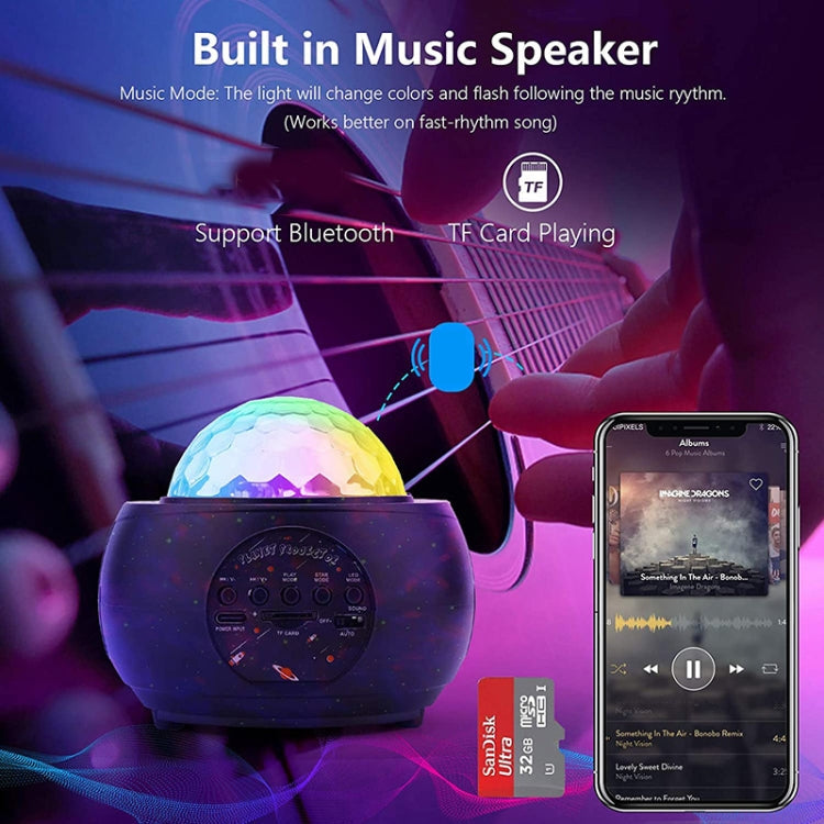 DQ-M3 LED Rotating Starry Sky Light Bluetooth Music Planets Ocean Projector Support TF Card,Style:, USB + Bluetooth, Battery + Bluetooth