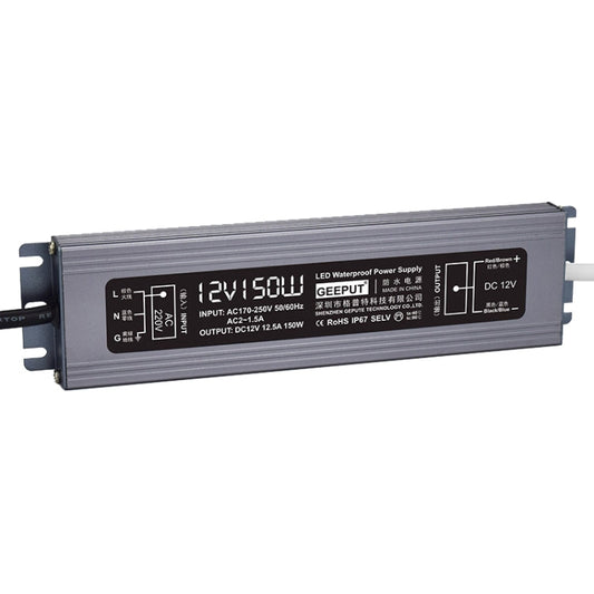 GEEPUT 220V Turn 12V LED Waterproof Power Supply Transformer, Model: 12.5A 150W
