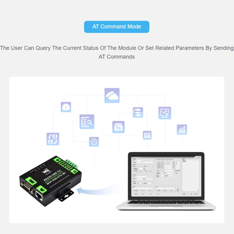 Waveshare Industrial Grade Serial Server RS232/485 to WiFi / Ethernet, RJ45 Network Port, RJ45 Network Port with POE Support