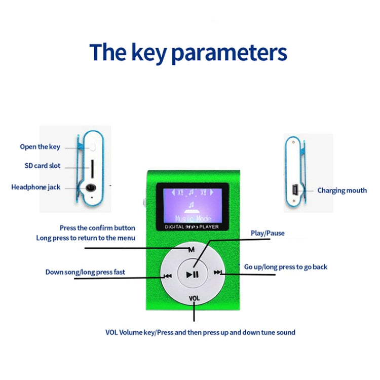 Mini Lavalier Metal MP3 Music Player with Screen, With 512M Memory Card