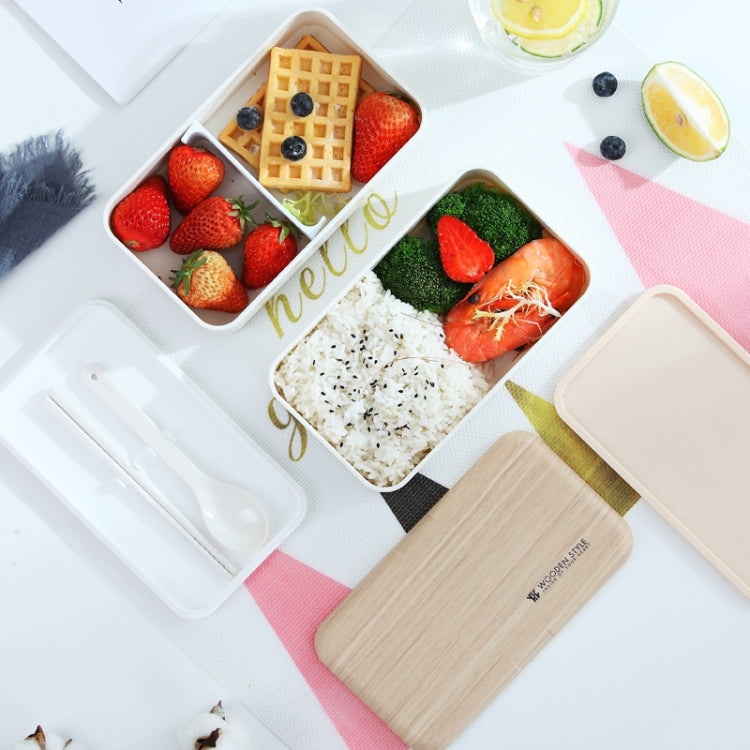 Office Double-layer Separated Lunch Box Wooden Portable Microwaveable Heating Student Bento Box with Cutlery, Double-layer