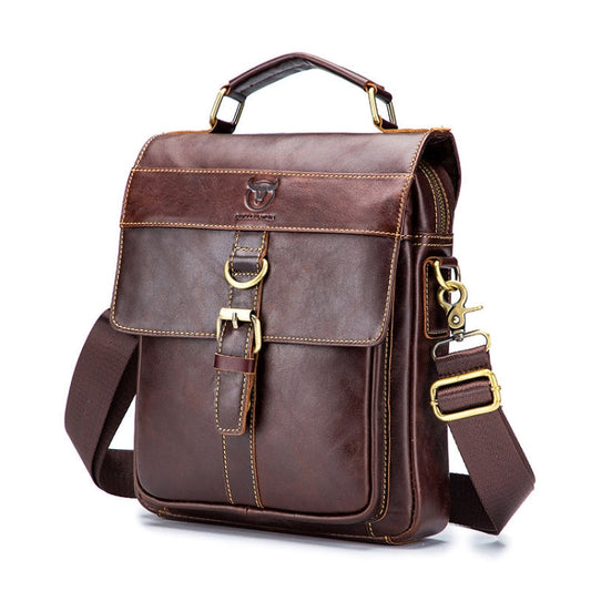 BULL CAPTAIN 302 First-Layer Cowhide Men Casual Shoulder Bag Leather Retro Briefcase(Brown)