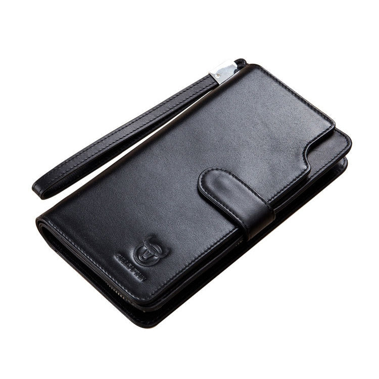 BULL CAPTAIN 028 Long Buckle Retro Cowhide Multi-Function Wallet (Black), Orange, Green, Blue, Red, Black, Brown