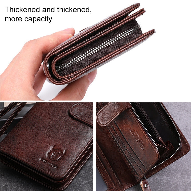 BULL CAPTAIN 028 Long Buckle Retro Cowhide Multi-Function Wallet (Black), Orange, Green, Blue, Red, Black, Brown