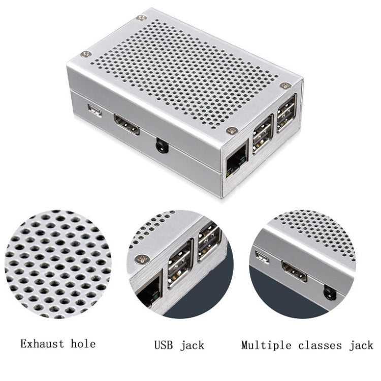 Aluminum Alloy Shell Grid Cooling Box For Raspberry Pi 3 Model B Pi 2/B +, Black, Silver