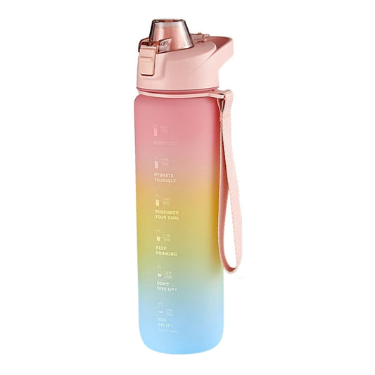 1000ml Large Capacity Gradient ColorsPlastic Sports Water Cup, Cherry Pink, Sky Blue, Silver Gray