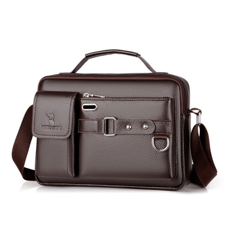 WEIXIER D235 Men Shoulder Bag Portable PU Leather Handbag(Litchi Texture Brown)