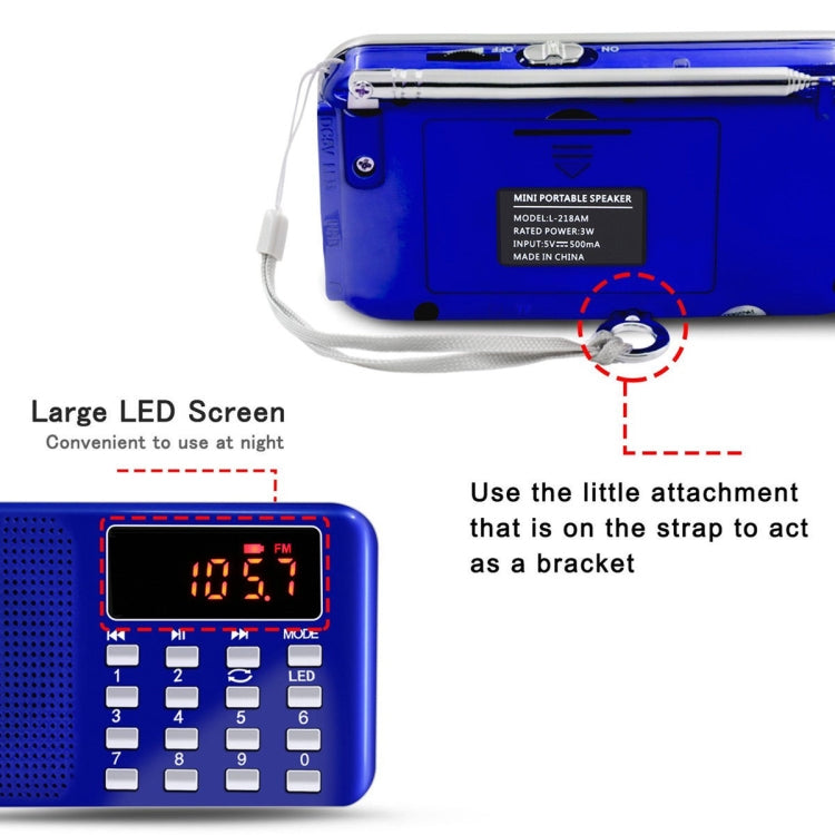 L-218AM  MP3 Radio Speaker Player Support TF Card USB with LED Flashlight Function, Gold, Black, Blue, White, Red
