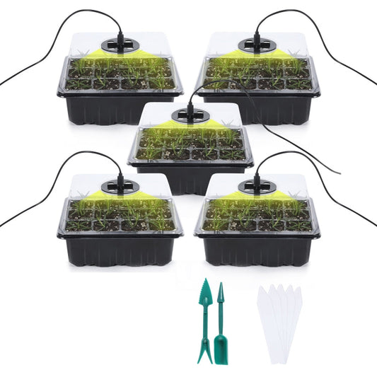 5 Set Plant Seed Starter Trays Kit,Seedling Tray Starter With Grow Light, Black, Green