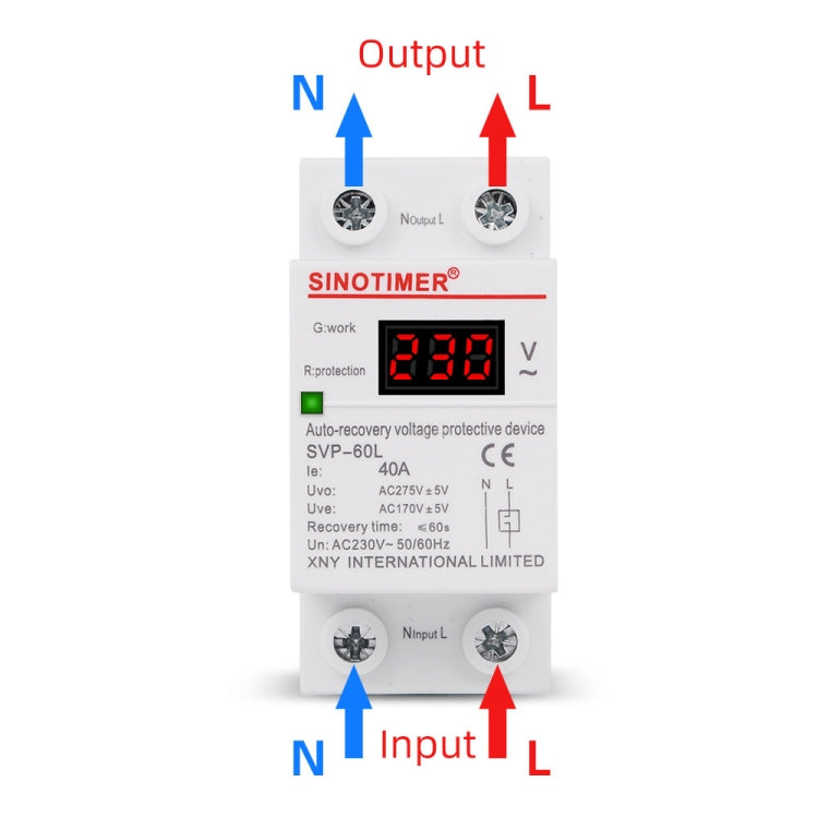 SINOTIMER 220V LED Digital Display Delay Automatic Reset Under-voltage Protector, SVP-60L