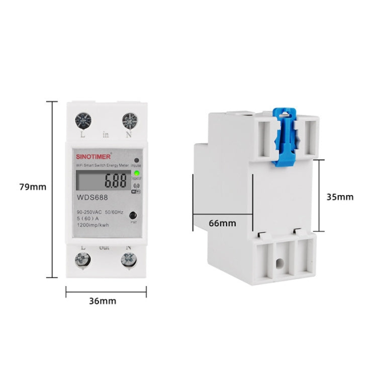 SINOTIMER WDS688 Smart WiFi Single-Phase Power Meter Mobile APP Home Rail Meter 5-60A 230V, WDS688