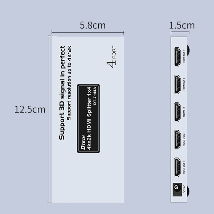 DTECH DT-7144A HDMI 2.0 1 In 4 Out 4K X 2K HD Video Splitter, CN Plug, DT-7144A