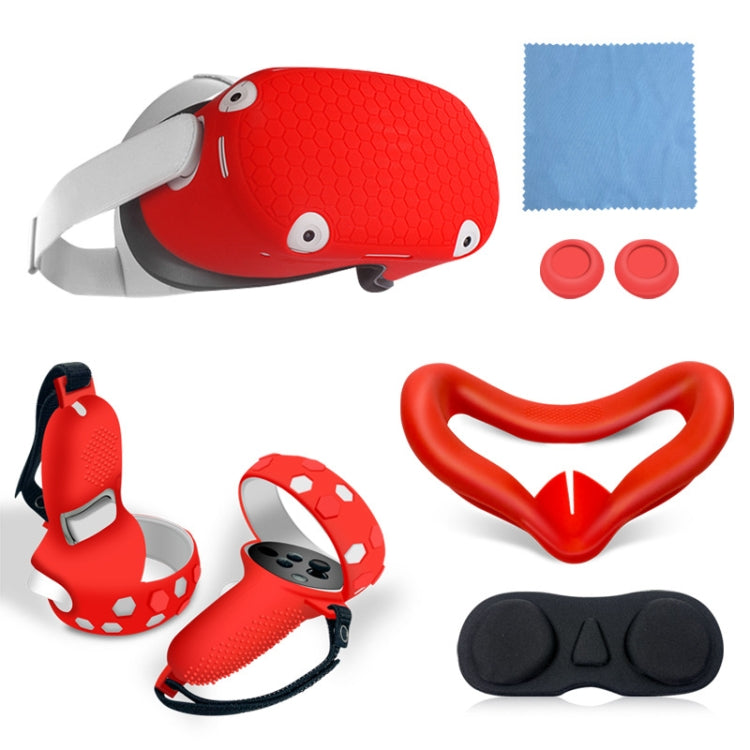 6 PCS/Set For Meta Quest 2 Silicone All-Inclusive Console Controller Cover, White, Blue, Black, Red