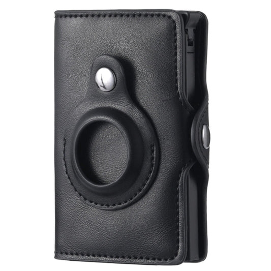 FY2108 Tracker Wallet Metal Card Holder for AirTag 2nd Gen / AirTag 1st Gen, Crazy Horse (Black)