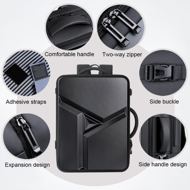 Large-capacity Waterproof Expandable Hard Shell Backpack with USB Charging Hole(161 Black)