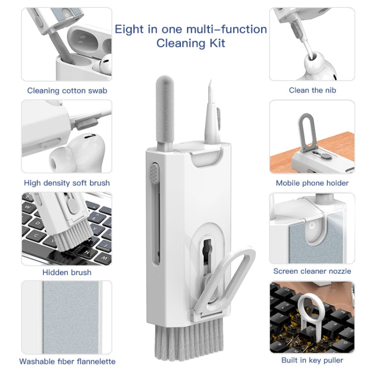 Q8 8-In-1 Multi-Function Headset Cleaning Pen Keyboard Mobile Phone Cleaner, White, Black, Blue