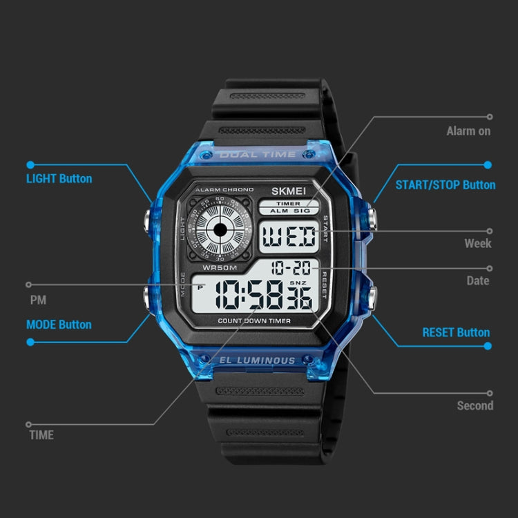 SKMEI 1998 Transparent Shell Ice Sensor Outdoor Sports Waterproof Multi-function Watch, 1998 Black, 1998 White