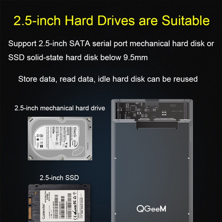 Micro-USB QGeeM USB3.0 Transparent High-Speed 2.5 Inch Universal Laptop External Hard Disk Box