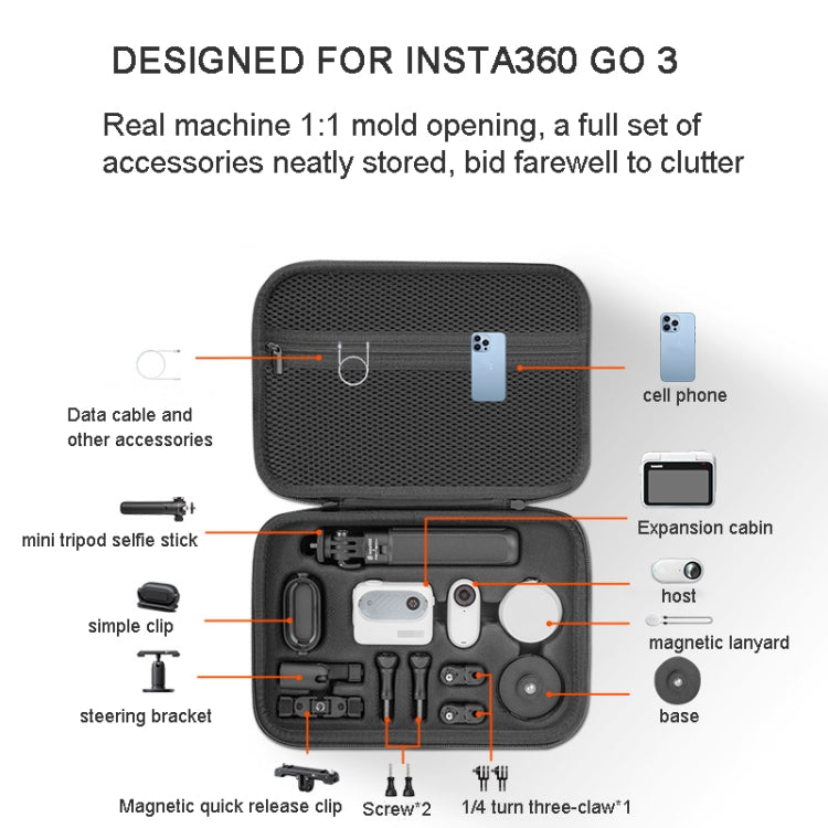 For Insta360 GO 3  XFJI Storage Bag Portable Travel Bag Complete Carrying Case, For Insta360 GO 3