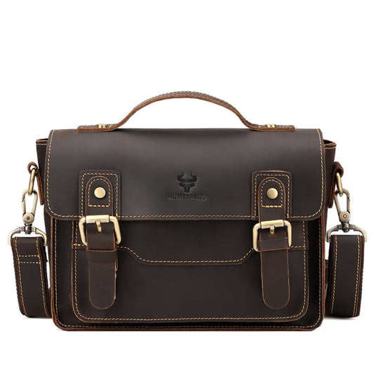 HUMERPAUL Leather Crossbody Bag Men Retro Shoulder Bag Commuter Men Small Square Bag(Coffee)