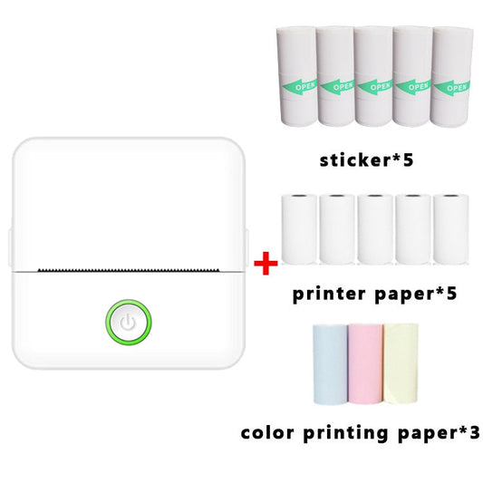 X6 200DPI Student Homework Printer Bluetooth Inkless Pocket Printer White 5 Printer Papers+5 Stickers + 3 Color Papers