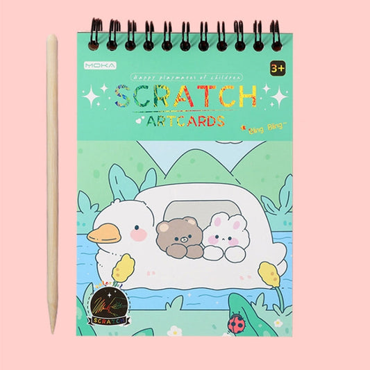 Hand Painted Scratch Paper Colorful Coil Scratchbook With Pen, Haruita Huahua, Peach Juice, Millet