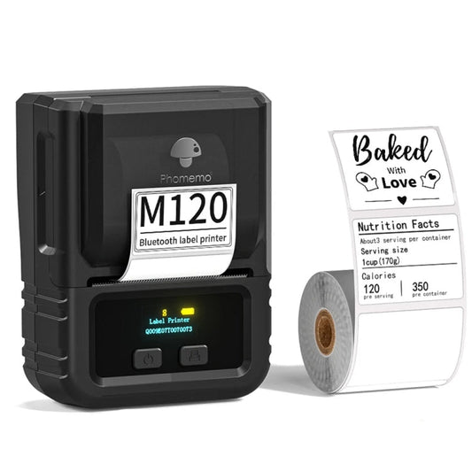 Phomemo M120 Label Maker Barcode Printer Bluetooth Thermal Label Machine, Black, White, Orange