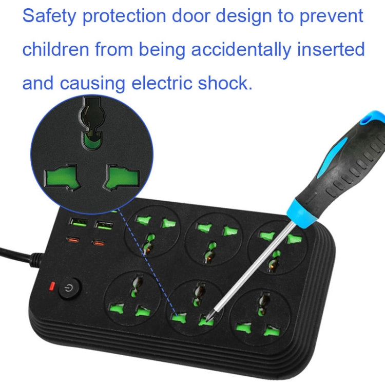 T24 2m 3000W 6 Plugs + PD + 4-USB Ports Multifunctional Flame-Retardant Socket With Switch, UK Plug, US Plug