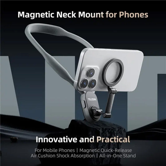 TELESIN Silicone Neck Mount Magnetic Selfie Stick Phone Neck Holder(Gray)