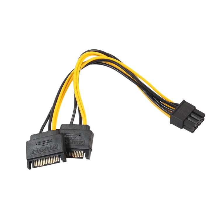 Full Copper GPU Graphics Card 8 Pin Female To Double 15 Pin SATA Computer Motherboard Power Transfer Line, 0.2m