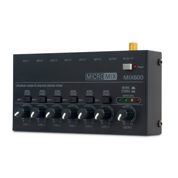 Ultra-Compact Low-Noise 6 Channel Stereo Audio Mixer, US Plug, MIX600