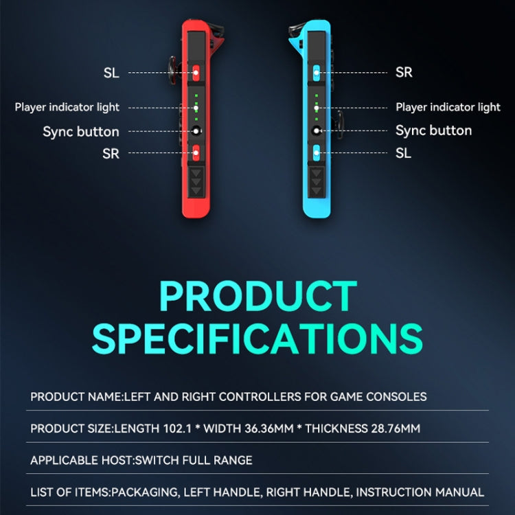 JOY-02 Gaming Left And Right Handle With RGB Lights Body Feel Bluetooth Gamepad For Switch / Switch OLED / Switch Pro / Switch Lite / Switch Joycon, Blue Red, Green Blue, White