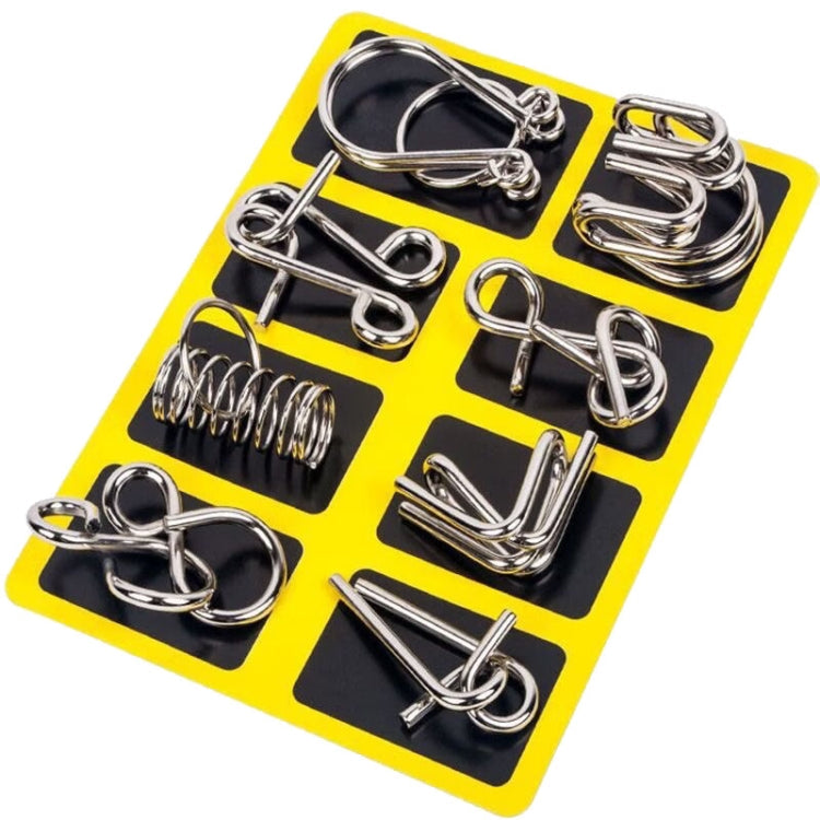 8pcs /Set Intelligence Unlocking Kids Puzzle Nine Links Toys, A Model Yellow, B Model Blue, C Model Pink, D Model Green